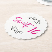 ホットピンクシックモダンドードルスクリプトスウィート16 ペーパーコースター (アングル)