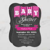 ホットピンクシャルボードフラッグベビーシャワー招待状 招待状 (正面/裏面)
