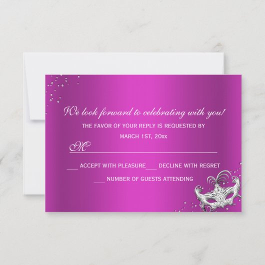 ホットピンクシャンデリアマスカレードキンセアニェラRSVP 出欠カード (裏面)