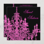 ホットピンクシャンデリアSweet sixteenパーティの招待状 招待状 (正面/裏面)
