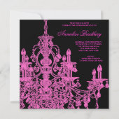 ホットピンクシャンデリアSweet sixteenパーティの招待状 招待状 (裏面)