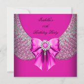 ホットピンクシルバーエレガントな誕生日パーティー 招待状 (正面)