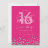 ホットピンクシルバーグリッターサプライズスウィート16 招待状 (正面)