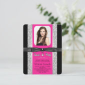 ホットピンクシルバーグリッタースウィート16パーティー 招待状 (スタンド正面)