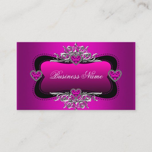 ホットピンクシルバーダイヤモンドハートエレガント事業 名刺 (正面)