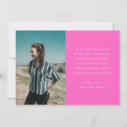 ホットピンクシンプルク大学院の写真研究員 案内状 (裏面)