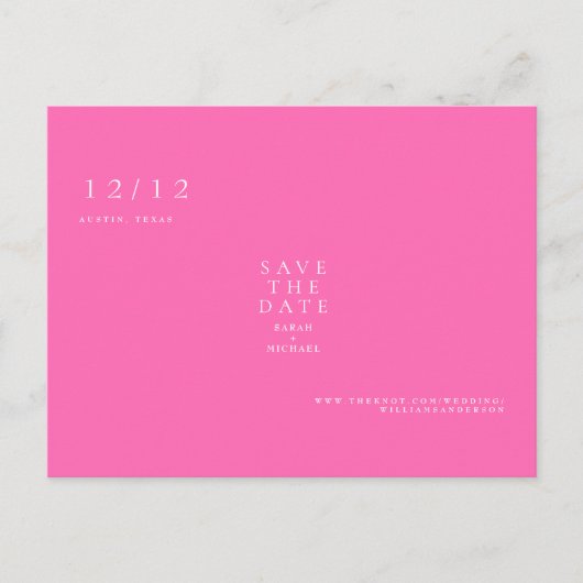 ホットピンクシンプル文字のみ結婚式の日付を保存An ポストカード (正面)