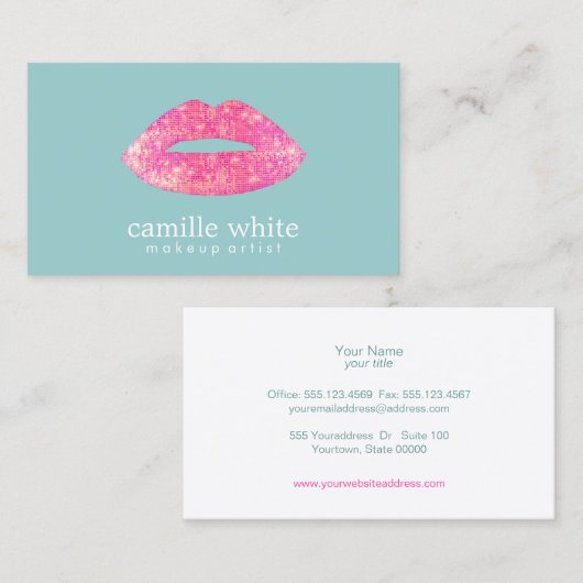 ホットピンクシークインリップ美しいサロンかわいいティール（緑がかった色） 名刺 (正面/裏面)