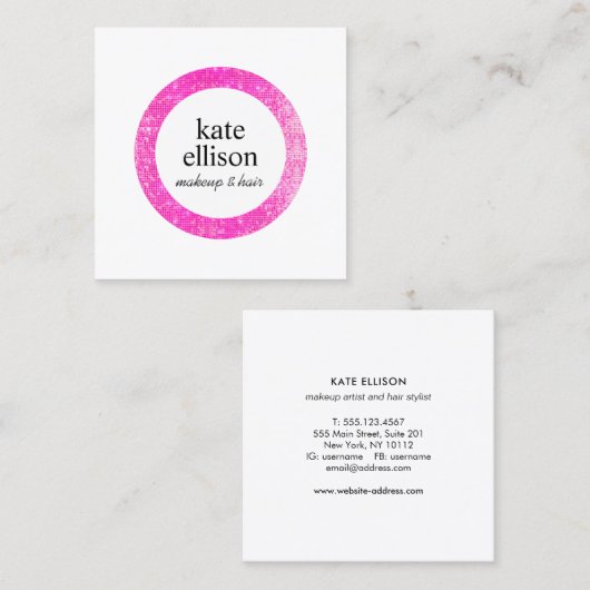 ホットピンクシークイン美容師美しいサロンホワイト スクエア名刺 (正面/裏面)