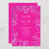 ホットピンクジプソフィラのミックスとマッチ結婚の数 招待状 (正面/裏面)
