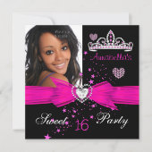 ホットピンクスウィート16誕生日ダイヤモンドティアラ写真 招待状 (正面)