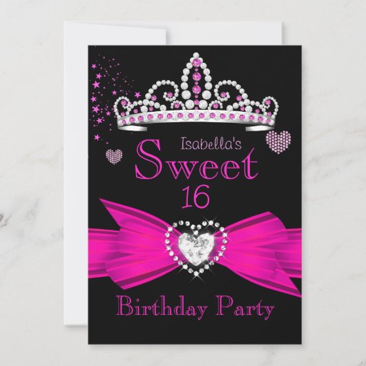 ホットピンクスウィート16誕生日ダイヤモンドティアラ2 招待状 (正面)