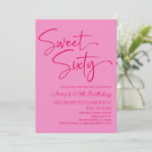 ホットピンクスウィート60ミニマル歳の誕生日パーティー 招待状 (スタンド正面)