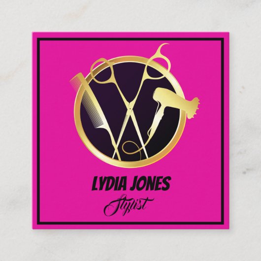 ホットピンクスクウェアQRコード付き名刺 スクエア名刺 (正面)