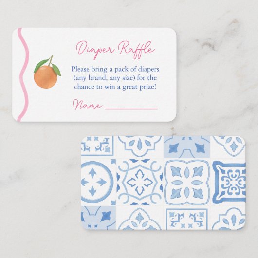 ホットピンクスクワイグルシトラス赤ちゃんシャワーおむつラッフル エンクロージャーカード (正面/裏面)