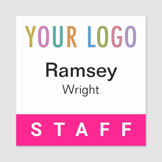 ホットピンクスタッフバッジイベントロゴ角形名ピン 名札 (正面)