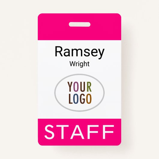 ホットピンクスタッフ名バッジクリップリールランヤード バッジ (正面)