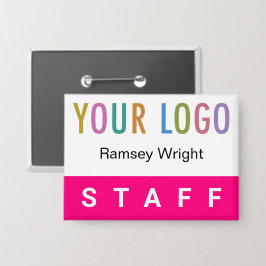 ホットピンクスタッフ名バッジ（ロゴのピンバックボタン付き） 缶バッジ