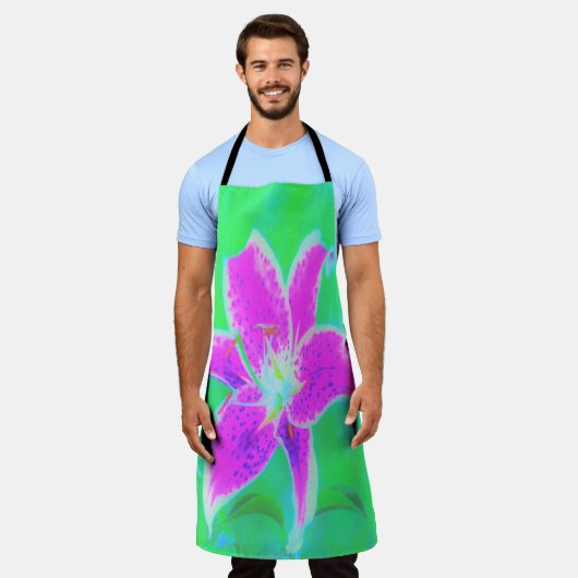 ホットピンクスターガーザーリリオンターコイズとグリーン エプロン (着用した状態)