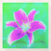 ホットピンクスターガーザーリリオンターコイズとグリーン ガラスコースター (正面)