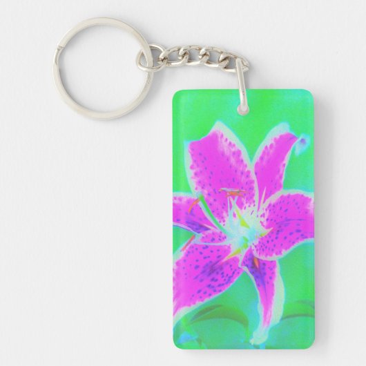 ホットピンクスターガーザーリリオンターコイズとグリーン キーホルダー (正面)