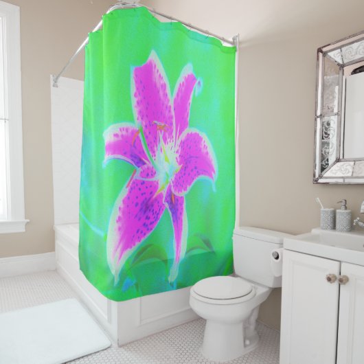 ホットピンクスターガーザーリリオンターコイズとグリーン シャワーカーテン (インサイチュ)