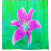 ホットピンクスターガーザーリリオンターコイズとグリーン シャワーカーテン (正面)