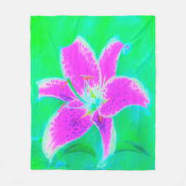 ホットピンクスターガーザーリリオンターコイズとグリーン フリースブランケット