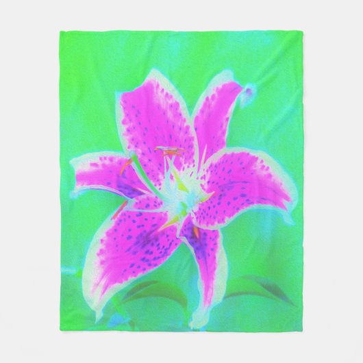 ホットピンクスターガーザーリリオンターコイズとグリーン フリースブランケット (正面)