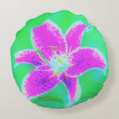 ホットピンクスターガーザーリリオンターコイズとグリーン ラウンドクッション (裏面)