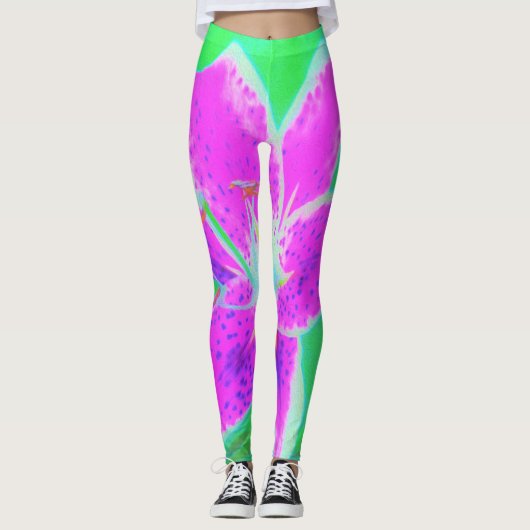 ホットピンクスターガーザーリリオンターコイズとグリーン レギンス (正面)