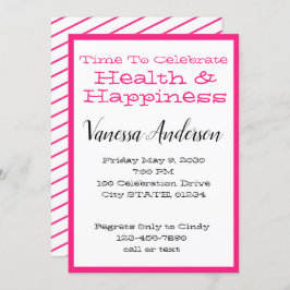 ホットピンクストライプお祝いパーティー 招待状