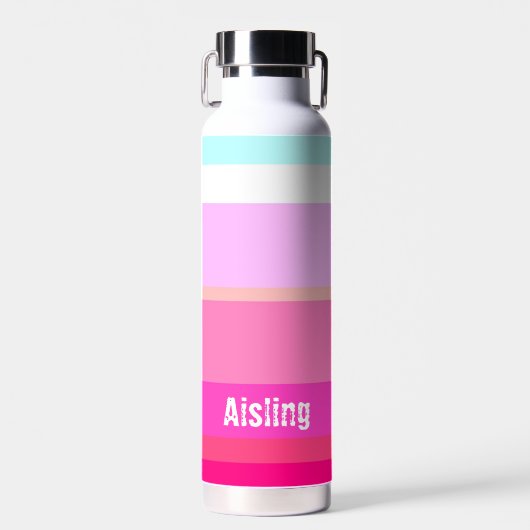ホットピンクストライプのカスタム ウォーターボトル (正面)