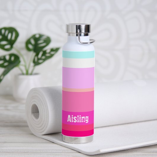 ホットピンクストライプのカスタム ウォーターボトル (ヨガ (回転後))