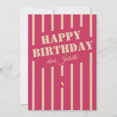 ホットピンクストライプのハッピーバースデーグリーティングカード (正面)