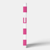 ホットピンクストライプ色のパターン、ネイビーブルーモノグラム Case-Mate iPhoneケース (裏面 / 右)