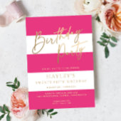 ホットピンクストライプ誕生日フォイル招待状 箔招待状