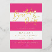 ホットピンクストライプ誕生日フォイル招待状 箔招待状 (正面)