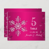 ホットピンクスノーフレーク結婚のテーブル番号カード ポストカード (正面/裏面)
