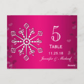 ホットピンクスノーフレーク結婚のテーブル番号カード ポストカード (裏面)