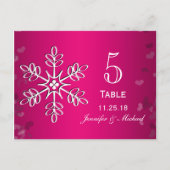 ホットピンクスノーフレーク結婚のテーブル番号カード ポストカード (正面)