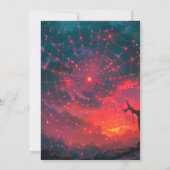 ホットピンクスパイダーウェブサンセットクリーミーハローウィンパーティ 招待状 (裏面)