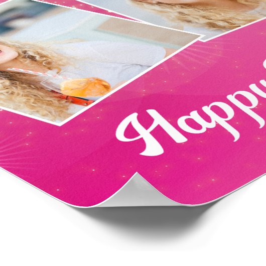 ホットピンクスパークルガールズフォトバースデーパーティー ポスター (角)