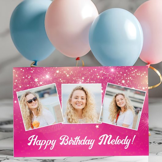 ホットピンクスパークルガールズフォトバースデーパーティー ポスター