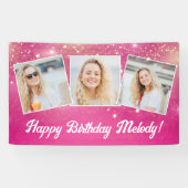 ホットピンクスパークルガールズフォトバースデーパーティー 横断幕 (横)