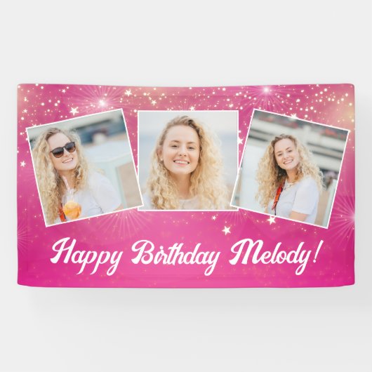 ホットピンクスパークルガールズフォトバースデーパーティー 横断幕 (横)