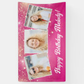 ホットピンクスパークルガールズフォトバースデーパーティー 横断幕 (縦)