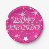 ホットピンクスパークルスターズハッピーバースデーパーティー ペーパープレート (正面)