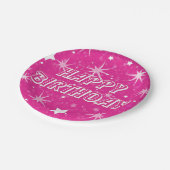 ホットピンクスパークルスターズハッピーバースデーパーティー ペーパープレート (アングル)