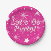 ホットピンクスパークルスターズハッピーバースデーパーティー ペーパープレート (正面)